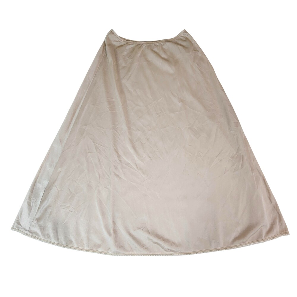 Vintage Vassarette Half Slip Skirt Womens Petite Q Beige Nylon Lace USA 80s